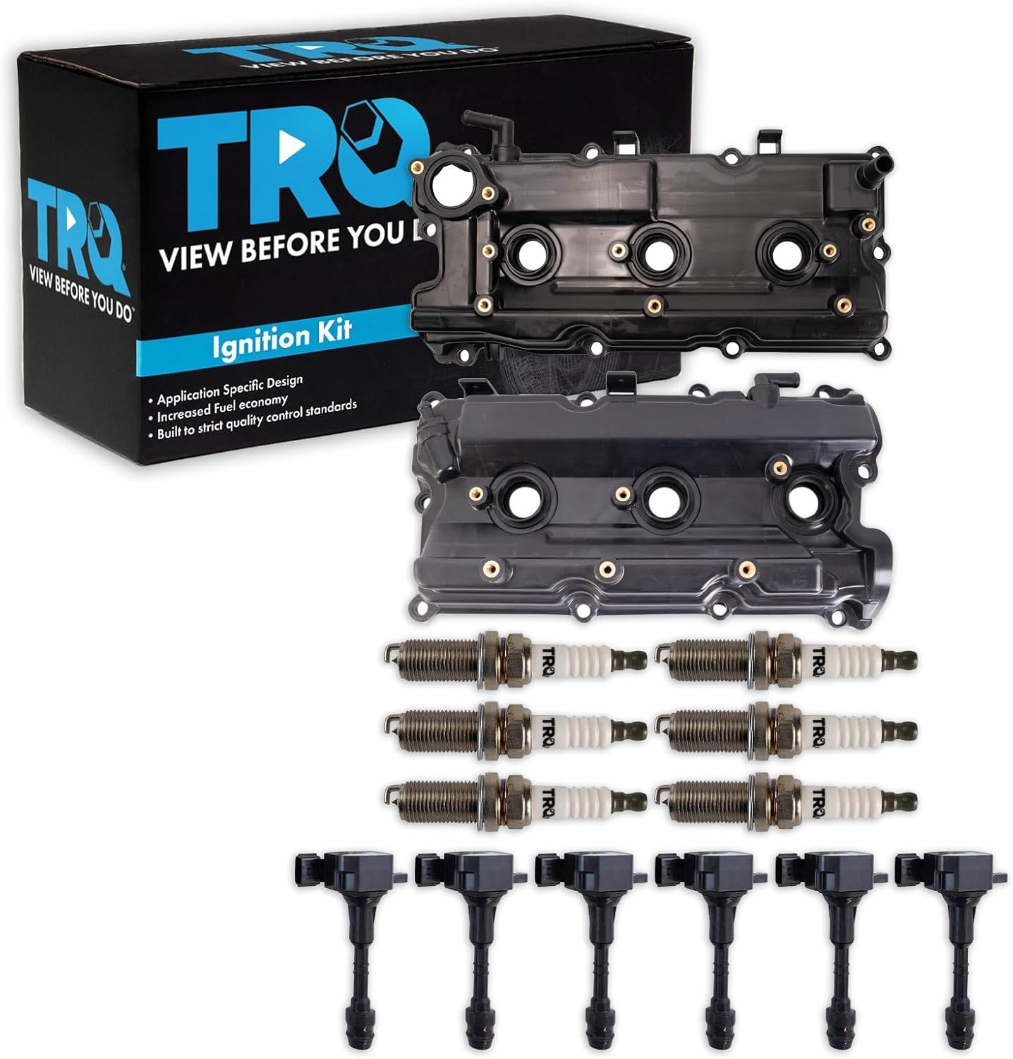TRQ Ignition Coil and Spark Plug Kit 14 Piece Iridium Spark Plugs Valve Cover Compatible with 2002-2003 INFINITI QX4 2002-2004 Nissan Pathfinder