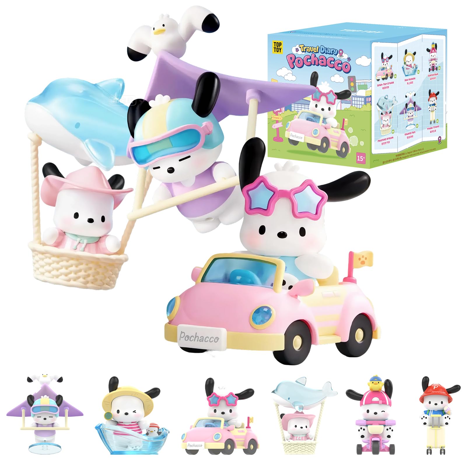 TOP TOY Sanrio Pochacco "Travel Journal" Series [1 Piece] Gachacha Blind Box Figure Soft PVC Present Birthday Gift Pom Pom Plin Pochacco Chubby Character Collector : Toys & Games