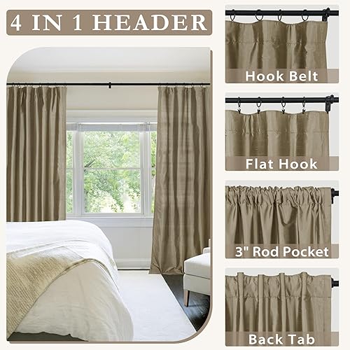 Miniatura 2 de ChadMade Cortina 100% de seda Dupioni natural de 63 pulgadas de largo, texturizada, para oscurecer la habitación, para dormitorio, habitación de los