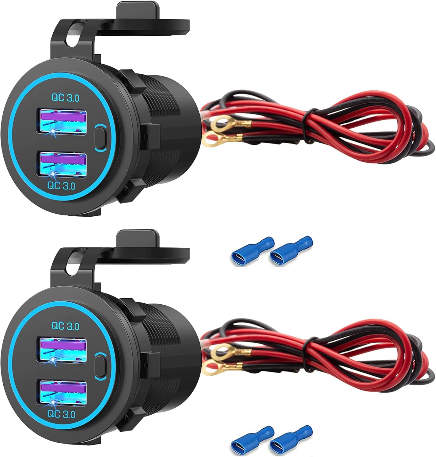 Zennova [2 Pack] 12V Dual USB Quick Charger 3.0 Port Waterproof Power Outlet With Power Switch for Car, Golf Cart, Boat, Marine, Bus, Truck, RV, Motorcycle