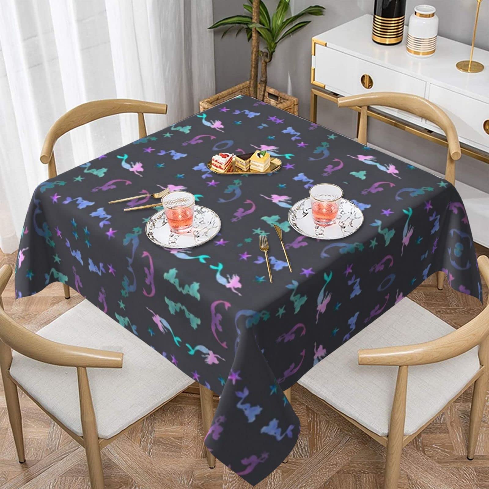Lawenp Colored Beautiful Mermaid Square Wrinkle-Free Table Cloth Cover Table Decorative for Wedding Dinning Party Banquet Tabletop