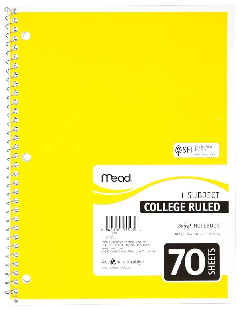 Amazon.com : Mead Spiral Notebook, 1 Subject, College Ruled