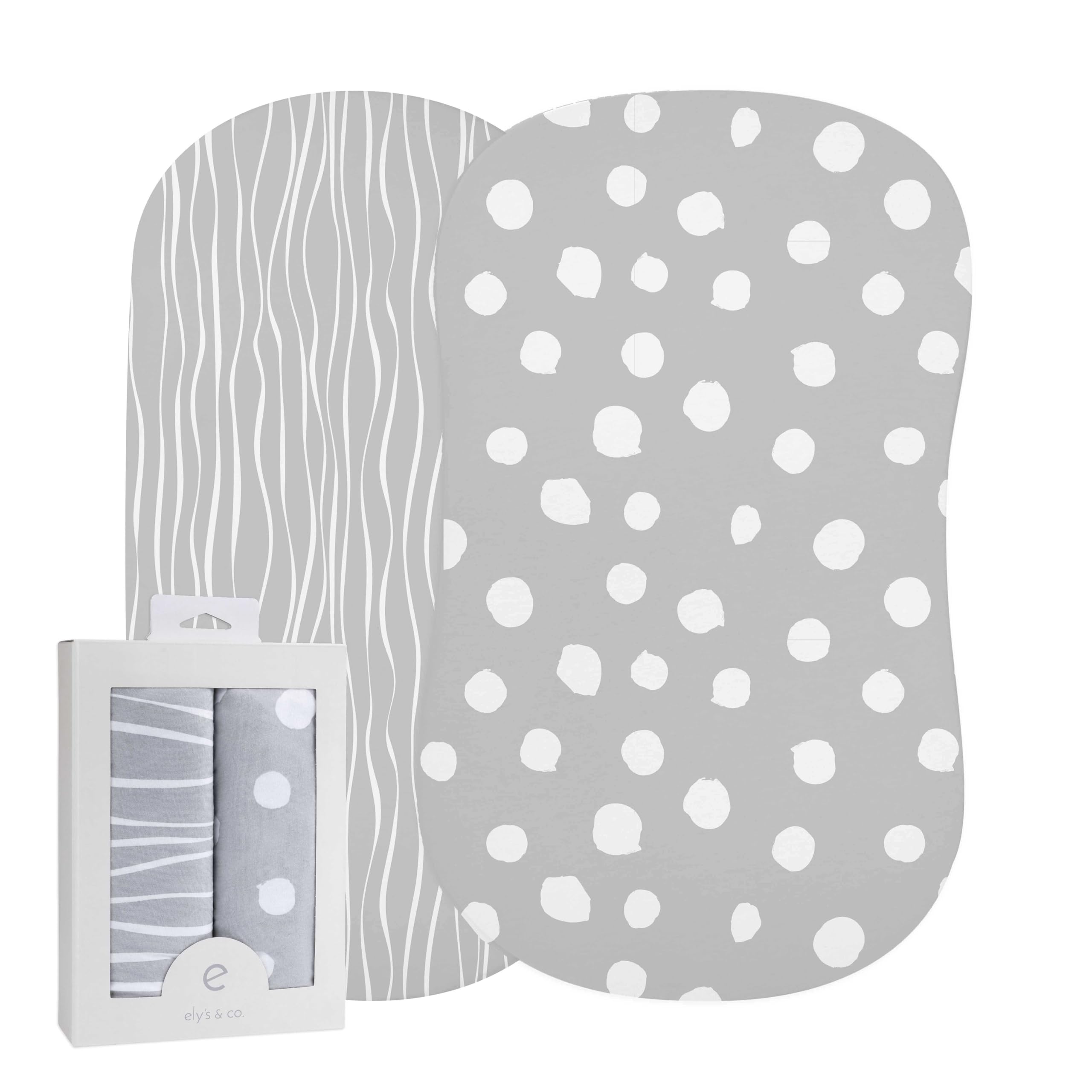 Bassinet Sheet Set 2 Pack 100% Jersey Cotton Grey and White Abstract Stripes and Dots by Ely's & Co.