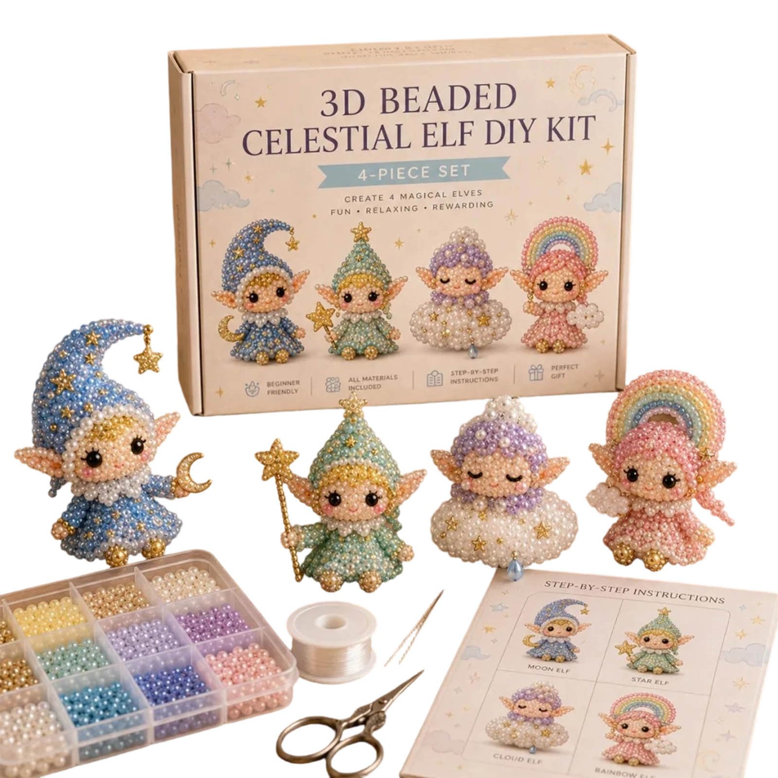 VUKHWX Creative Tiny 3D Beaded Animal DIY Kit - Set of 4 3D Beaded Animals Craft Set, Bead Animal Craft Set with Instructions, Creative 3D Animals Crafts for Beginners & Craft Enthusiasts, DIY Gift