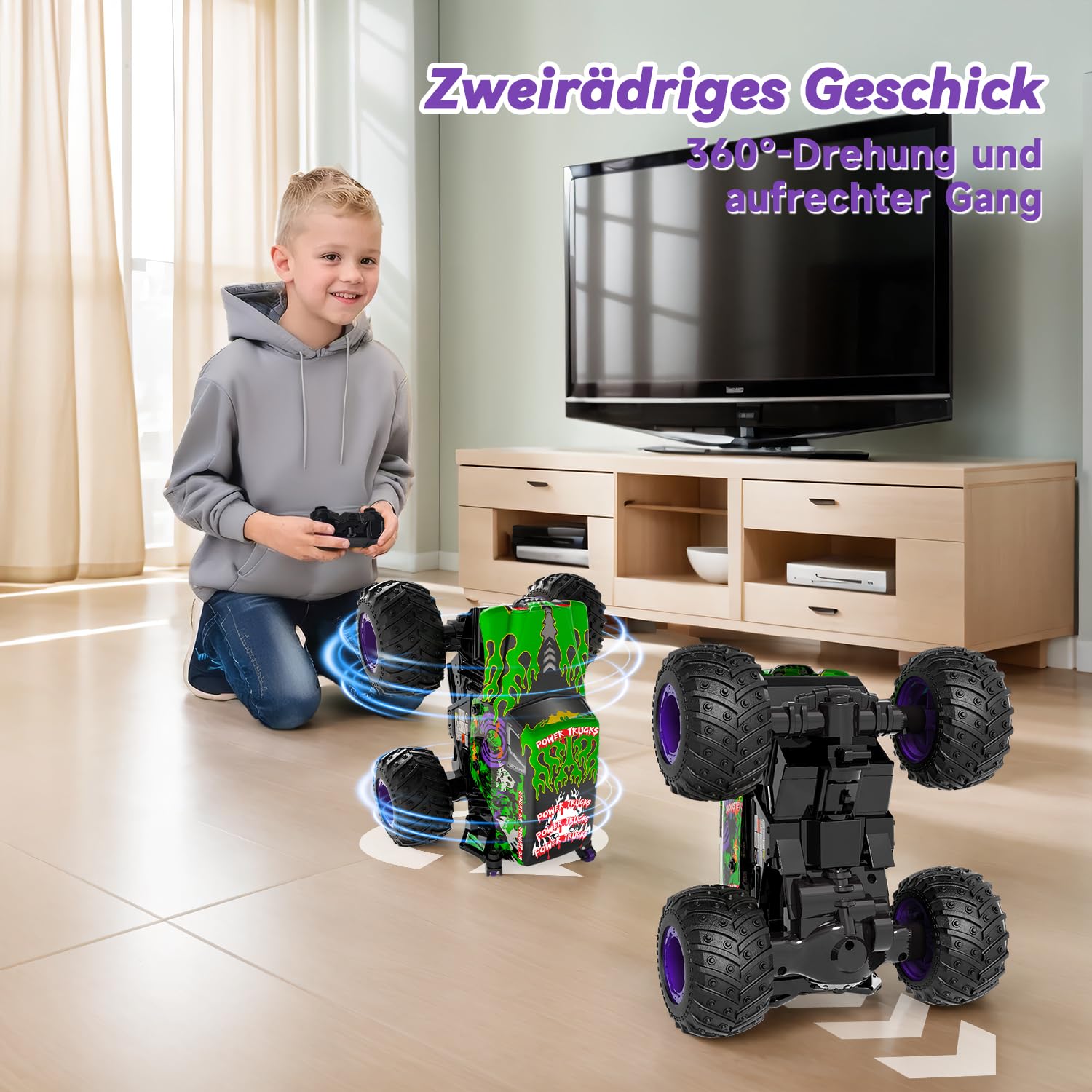 Monster Truck Telecomandato, 20 km/H Macchina Telecomandata con Luce e Musica, 2,4 GHz Macchina Telecomandata per Bambinicon Rotazione di 360° e Acrobazie, Regali per Bambini di 3, 4, 5 e 6 Anni
