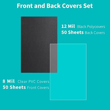 Binditek 100 Pack Binding Covers and Backs Set, 5.5 x 8.5 Inches, 50 Clear PVC (8Mil), 50 Sand-Textured Polycovers (12Mil), Half Letter Size