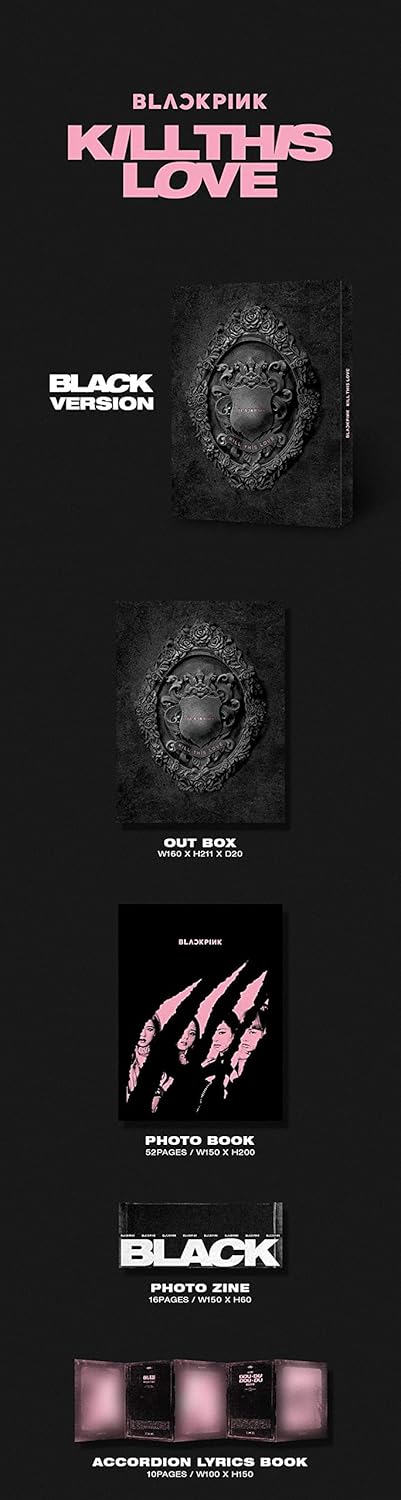 Blackpink 2nd Mini Album [Kill This Love] [Black Ver. + Pink Ver. Set] - Pack of 2CD, 2Photobook, Photocards, 2Folded Poster with Pre Order Benefit, Extra Decorative Sticker Set, Photocard Set