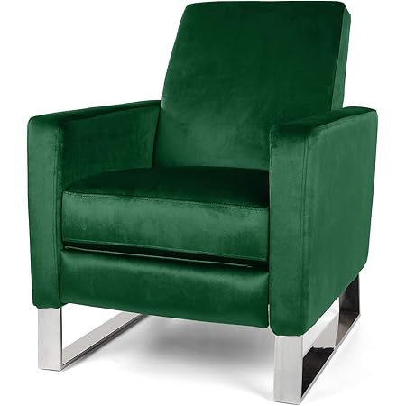 Great Deal Furniture Arvin Modern Velvet Push Back High Leg Recliner with Stainless Steel Legs, Emerald and Silver