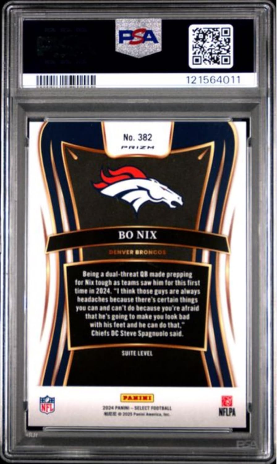 Graded 2024 Panini Select Bo Nix #382 Silver Prizm Rookie RC Football Card PSA 10 Gem Mint