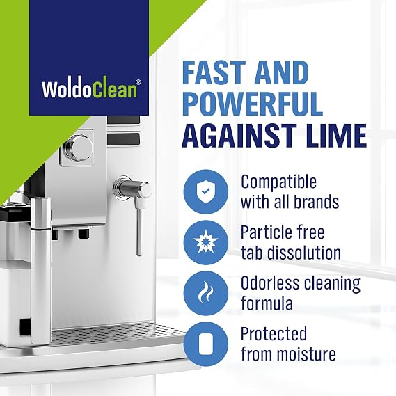 WoldoClean Coffee Machine Cleaner & Descaler Tablets (15 Count) - Universal Descaling Tabs Compatible with Nespresso, Keurig, Ninja, Breville & Drip Coffee Makers, Removes Limescale & Mineral Buildup