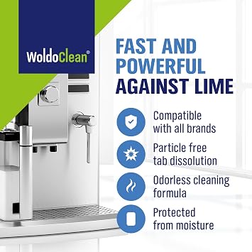 WoldoClean Coffee Machine Cleaner & Descaler Tablets (15 Count) - Universal Descaling Tabs Compatible with Nespresso, Keurig, Ninja, Breville & Drip Coffee Makers, Removes Limescale & Mineral Buildup
