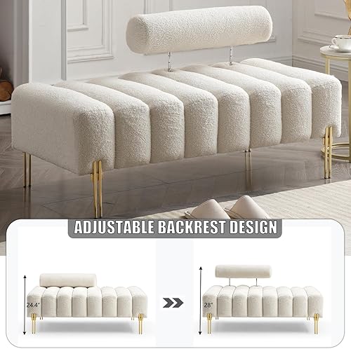 Miniatura 5 de ivoros Sofá moderno sofá biplaza, sofá biplaza tapizado con patas doradas y respaldo ajustable, sofás pequeños y sofás en el extremo de la cama para