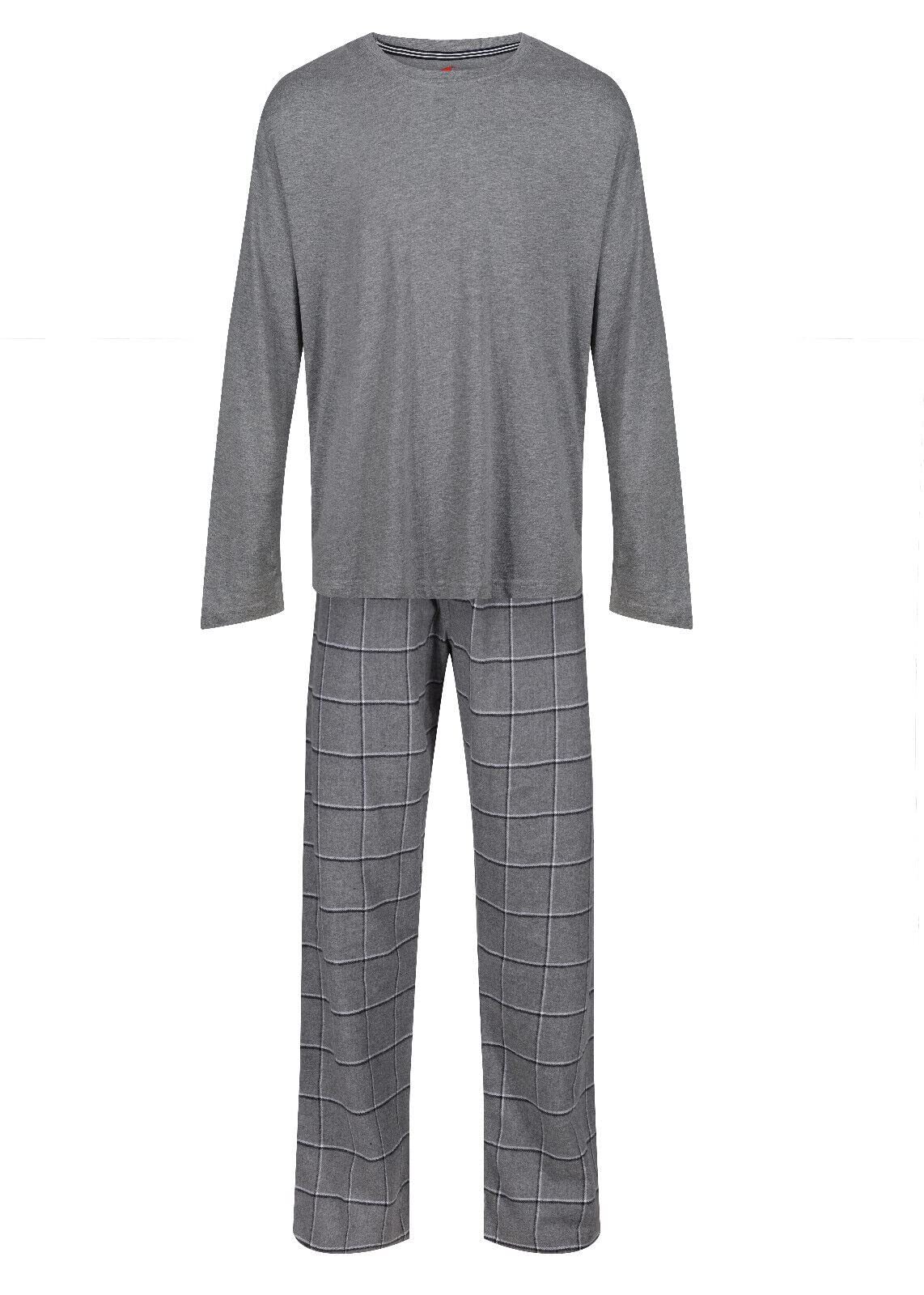 Label Cutters MENS PYJAMAS HANES KNIT TOP FLANNEL PANT PJ SETS S-XXL LOUNGE SLEEP NIGHT WEAR - GREY/GREY - L