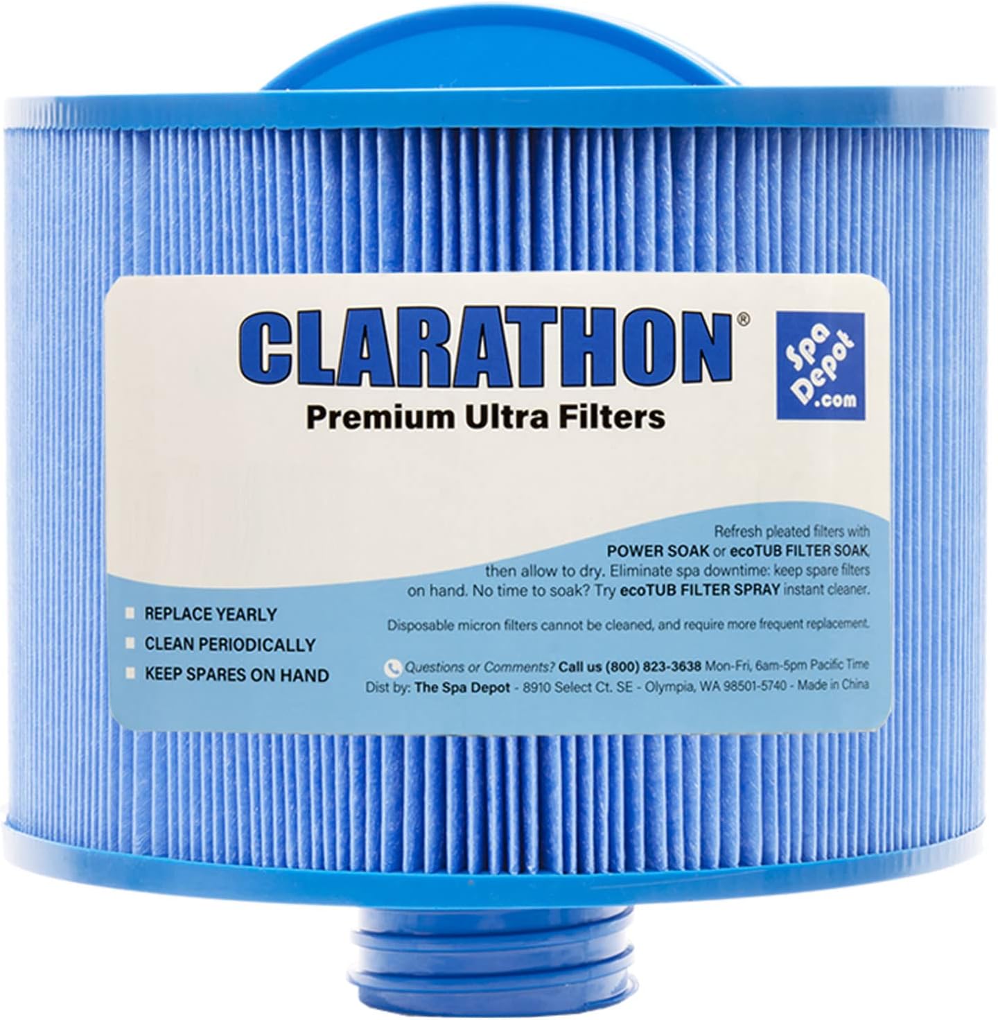 Clarathon Replacement Filter for 2013+ Bullfrog Spa - 10-2870 Blue Media with Longer Threaded Fitting