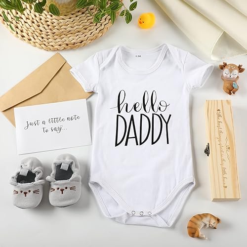 Miniatura 5 de Anuncios sorpresa de embarazo para papá, caja de recuerdo de prueba de embarazo de madera, caja de anuncio de bebé, body de bebé de Hello Daddy para