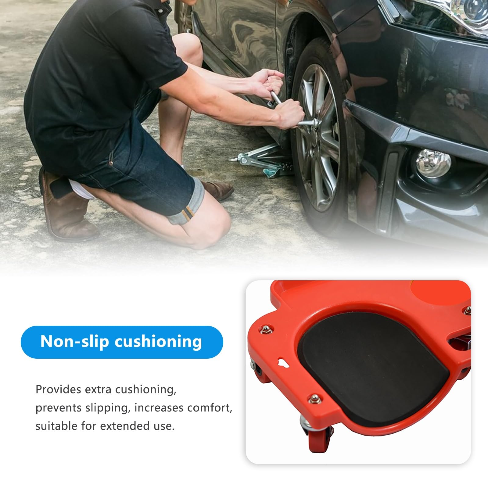 Ginocchiere rotanti con ruote per un facile movimento, design leggero per il comfort, resistenti per attività pesanti, ideali per riparazioni auto, falegnameria, piastrelle e giardinaggio