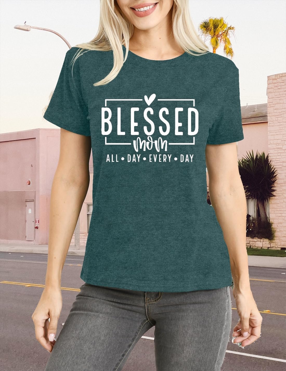 Women Mom Shirt Blessed Mom All Day Every Day Letter Print T-Shirt Best Mama Tee Tops - Image 3