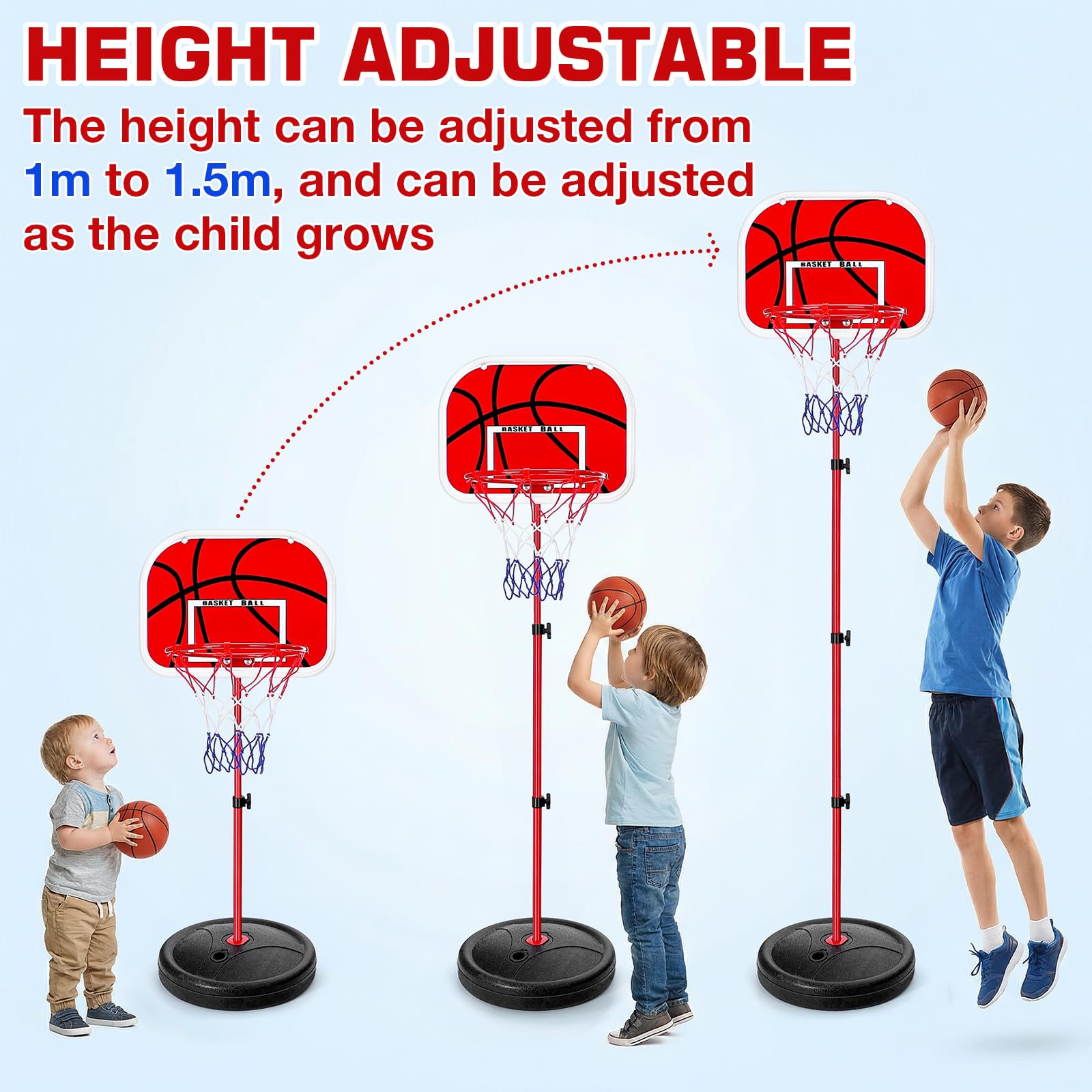 Canasta de baloncesto infantil, mini canasta de baloncesto, incluye 2 pelotas de baloncesto, fácil montaje, canasta de baloncesto ajustable en altura para interiores y exteriores, adecuada
