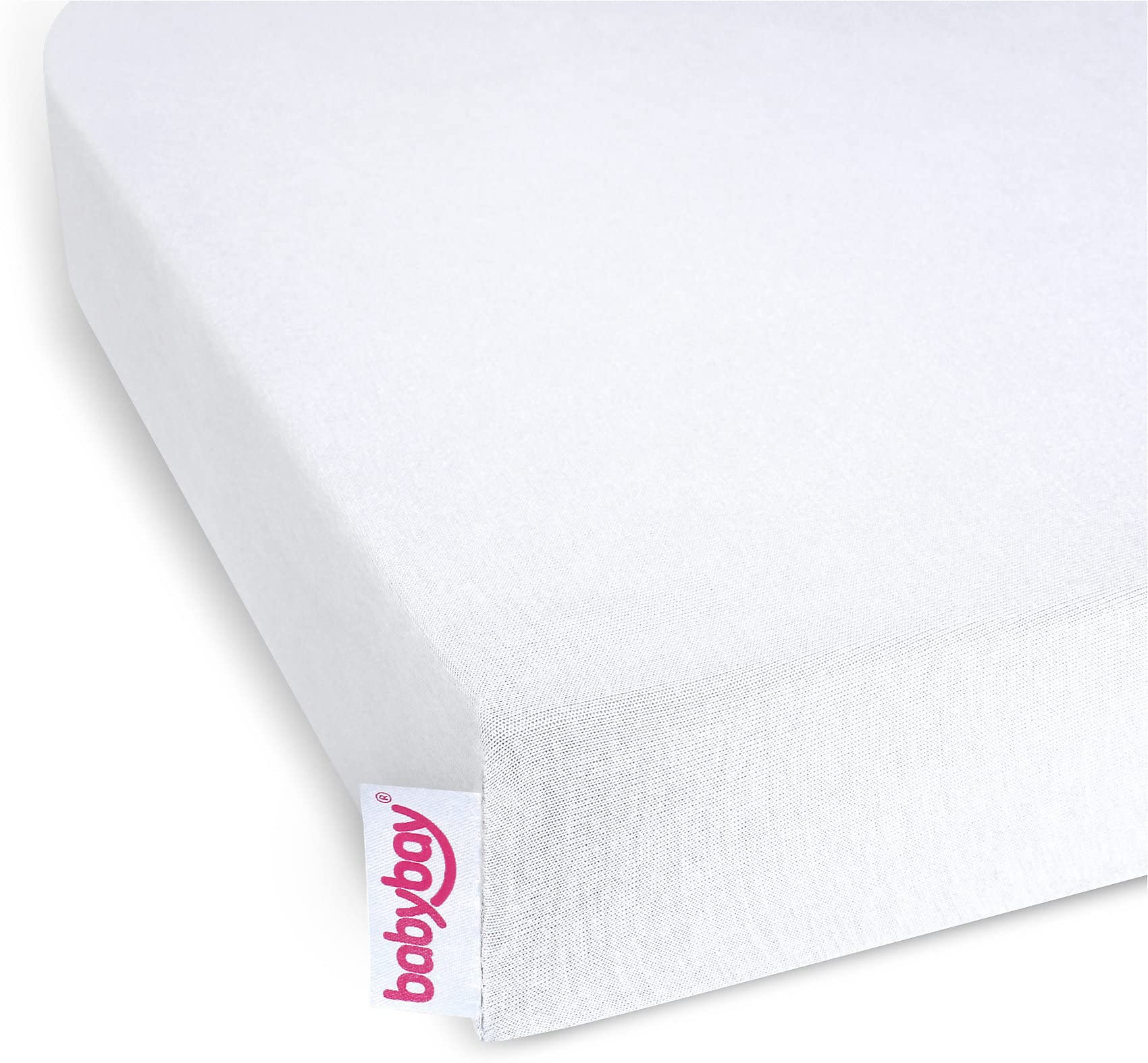 babybay 160580 lenzuolo con angoli jersey deluxe confezione doppia adatta ai modelli Maxi, Midi, Boxspring, Comfort e Comfort Plus, bianco, 89 x 50 cm (2 confezione)