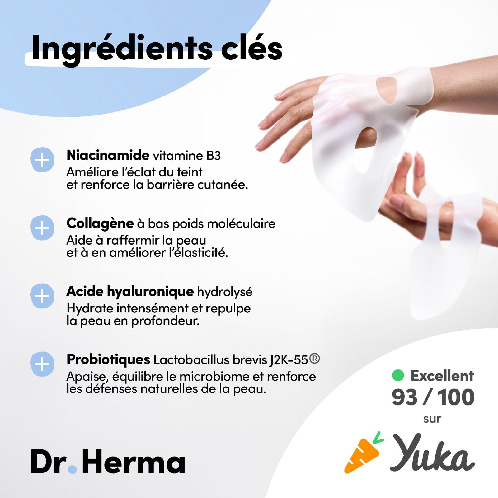 Dr. Herma Hydrogel Mask (12 Stück) - Koreanische Gesichtsmaske für Frauen mit Hyaluronsäure, Kollagen, hypoallergener - feuchtigkeitsspendende, Porenverfeinerung, Anti Aging Maske für Alle Hauttypen