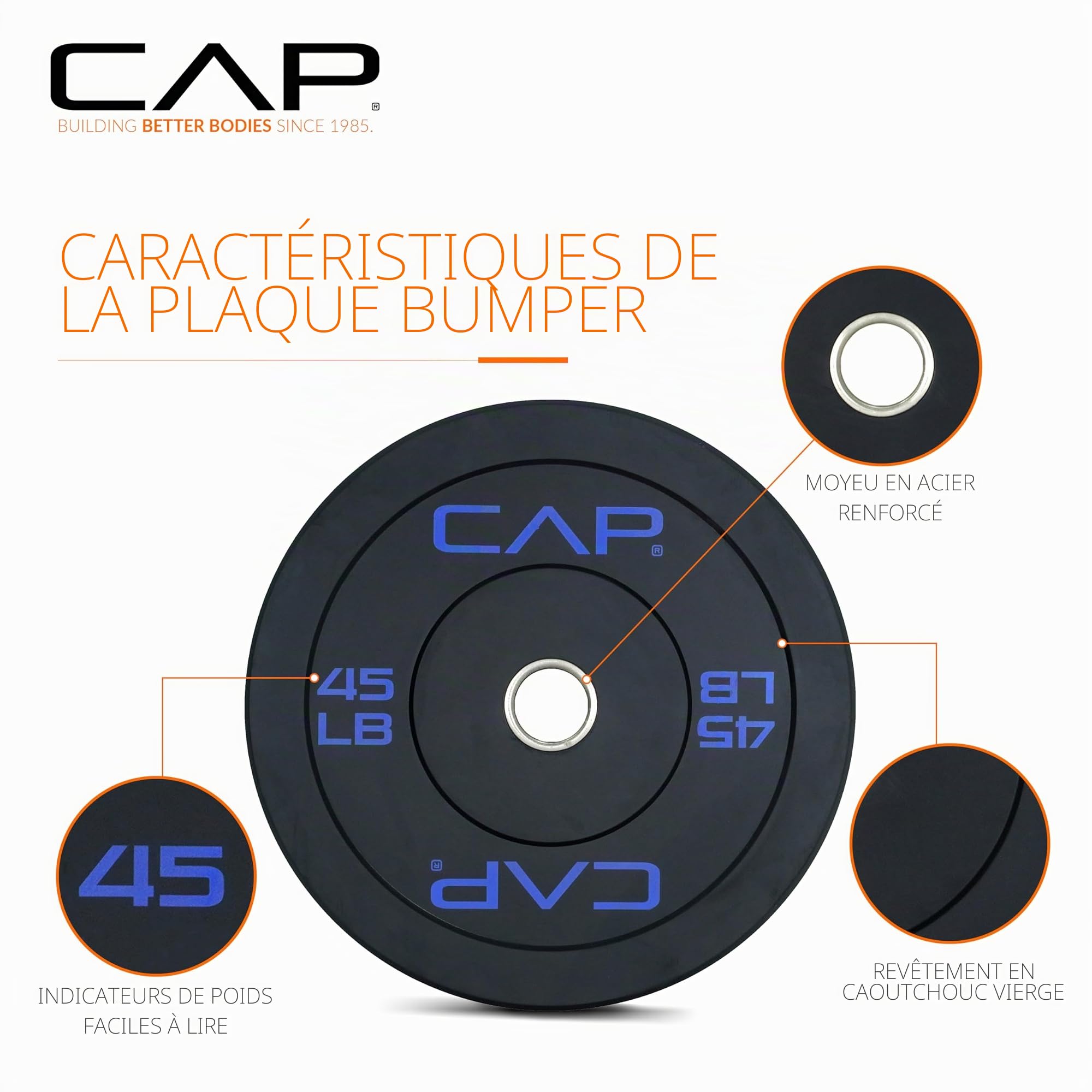 CAP Barbell Budget Plaque de pare-chocs olympique avec logo bleu, noir, 20,4 kg