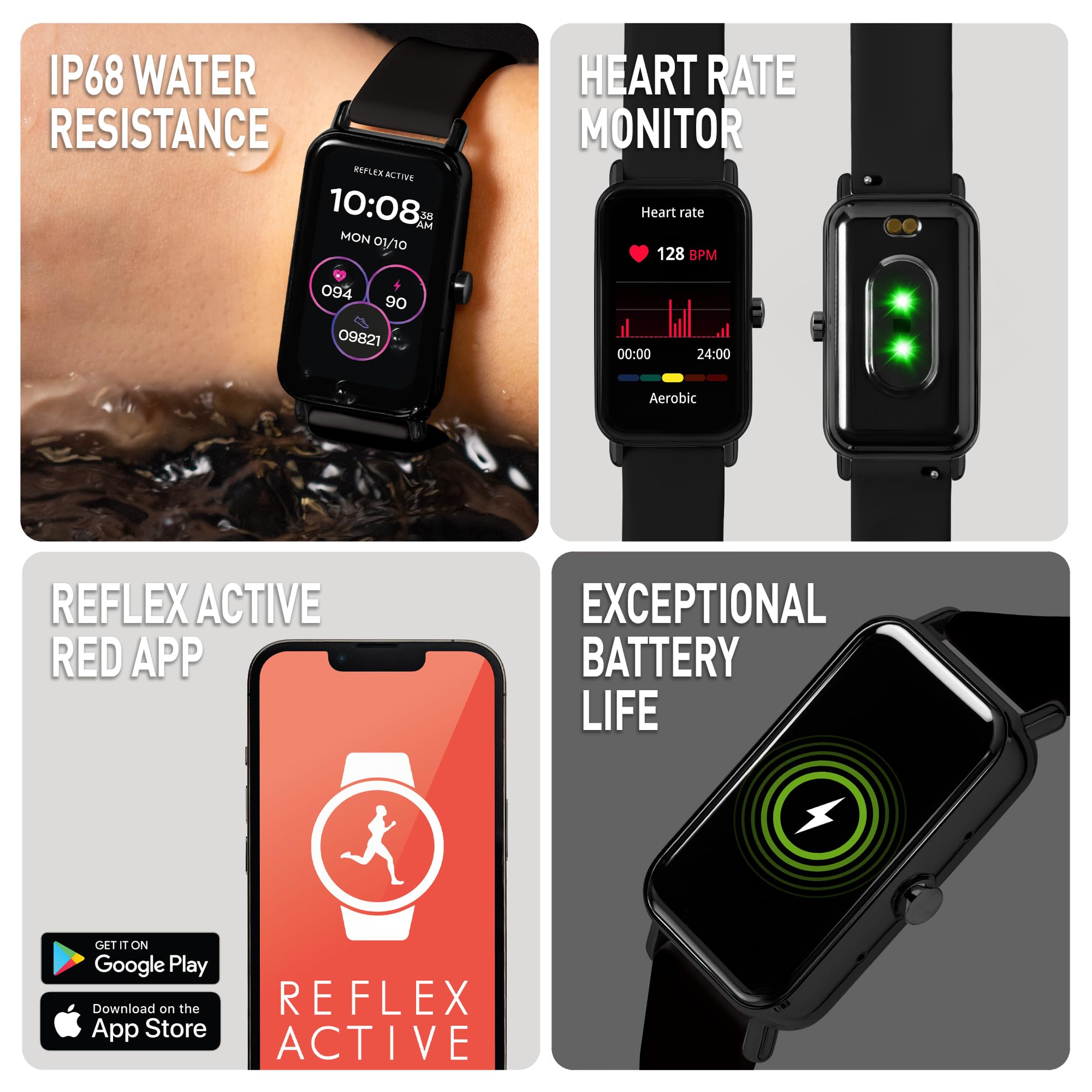 Reflex Active Czarny Nexus Unisex Smart Watch 4,6 cm połączenia, funkcje wellness, połączenie GPS, sterowanie muzyką, tryby sportowe, monitorowanie tętna, poziom tlenu we krwi, sterowanie muzyką