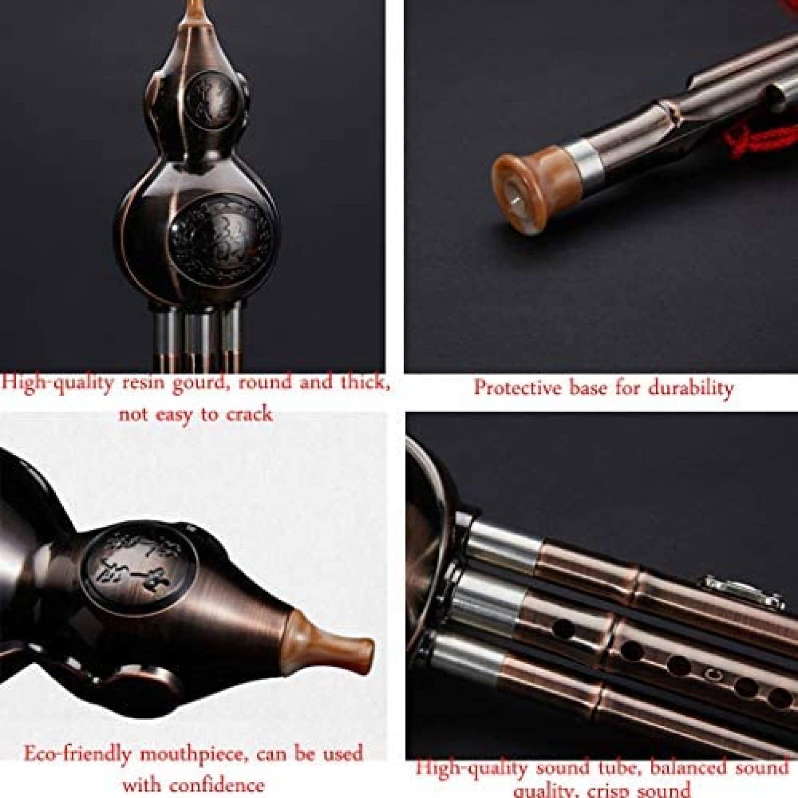 Hulusi, Gourde Flûte, Cucurbitacées Flûte Traditionnel Ethnique Durable Cuivré Hulusi Gourde Flûte Salle De Concert Jouant Long Instrument À Vent Débutants Contact Instrument À Vent,Cuivré,C-CLÉ,C
