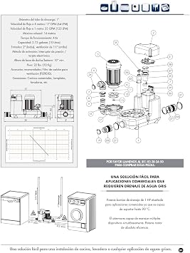 SFA SANIFLO - Sanicom 1 - Heavy-Duty Gray Water Drain Pump - High-Temperature Commercial Solution - Robust & Efficient Design - Certified CSA (IPC, NSPC), IAPMO (UPC) - Made In France