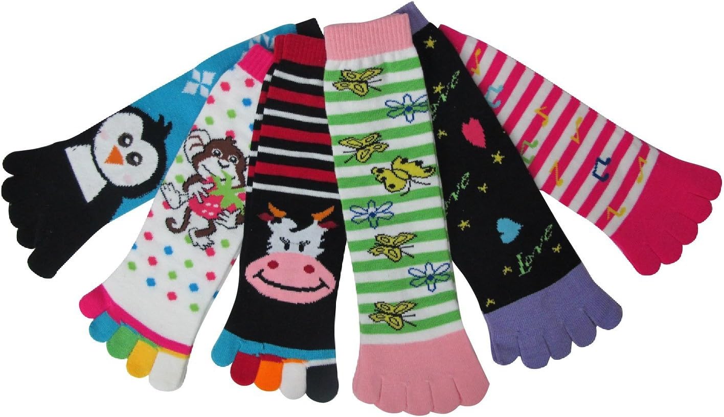 Toe Socks, Fun & Funky Fashion Stripe Soft Toe Socks, 6 Pair, Size 911 Clothing