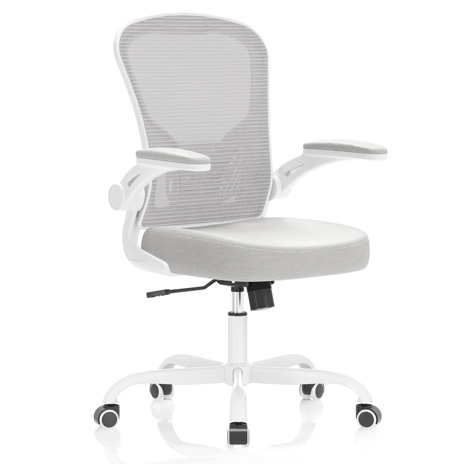 Office Chair, Ergonomic Desk Chairs 330LBS Capacity High Back Mesh Computer Chair with Flip-up Armrests, Comfy Work Chair with Adjustable Lumbar Support, Rolling Chair (White Grey, One Size)