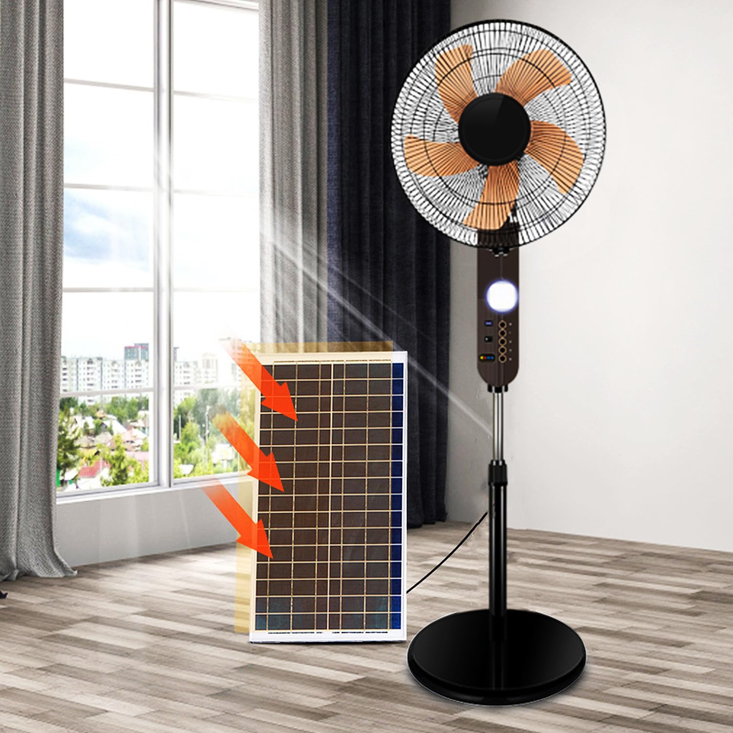asdchZen 16" High Velocity Stand Fan With Light, Solar Pedestal Fan, Oscillating Floor Fan For Industrial Commercial Residential Garage