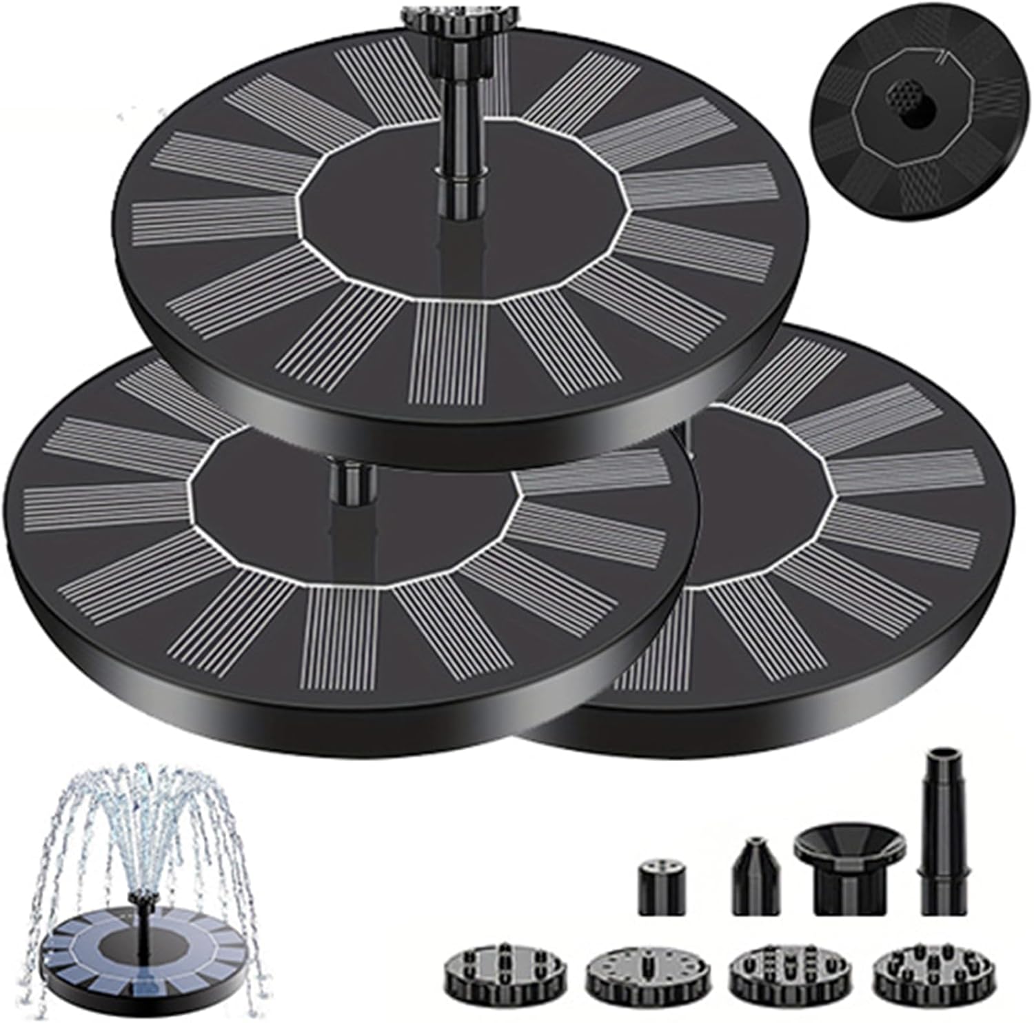 2.5w Solar Fountain Pump with 6 Nozzles, Easy Installation, With Adjustable Spray Nozzles, For Bird Bath Small Pond Garden Outdoor Water Feature (3pcs)