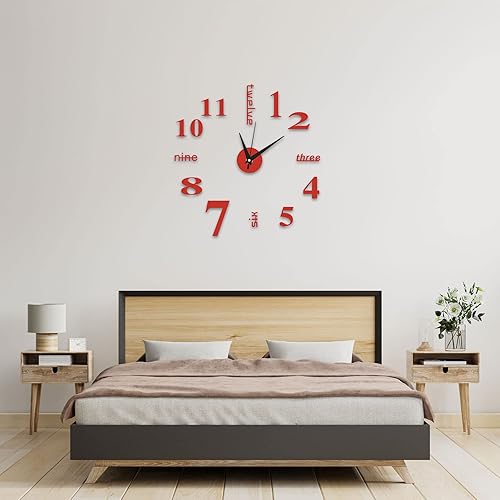 Miniatura 8 de FAMKIT Reloj de pared de bricolaje, calcomanías de espejo 3D, reloj de pared grande sin marco, diseño moderno, reloj de pared grande operado DIY