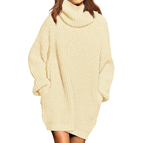 Pink Queen Women's Loose Turtleneck Oversize Long Pullover Sweater Dress