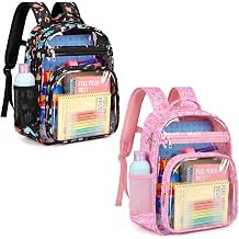Soimeat Clear Backpack, 15" Transparent Bookbag, Sturdy Fabric & PVC See Through Backpack with Reinforced Strap, Primary Back to School Bag for Kids Kindergarten to Grade 3