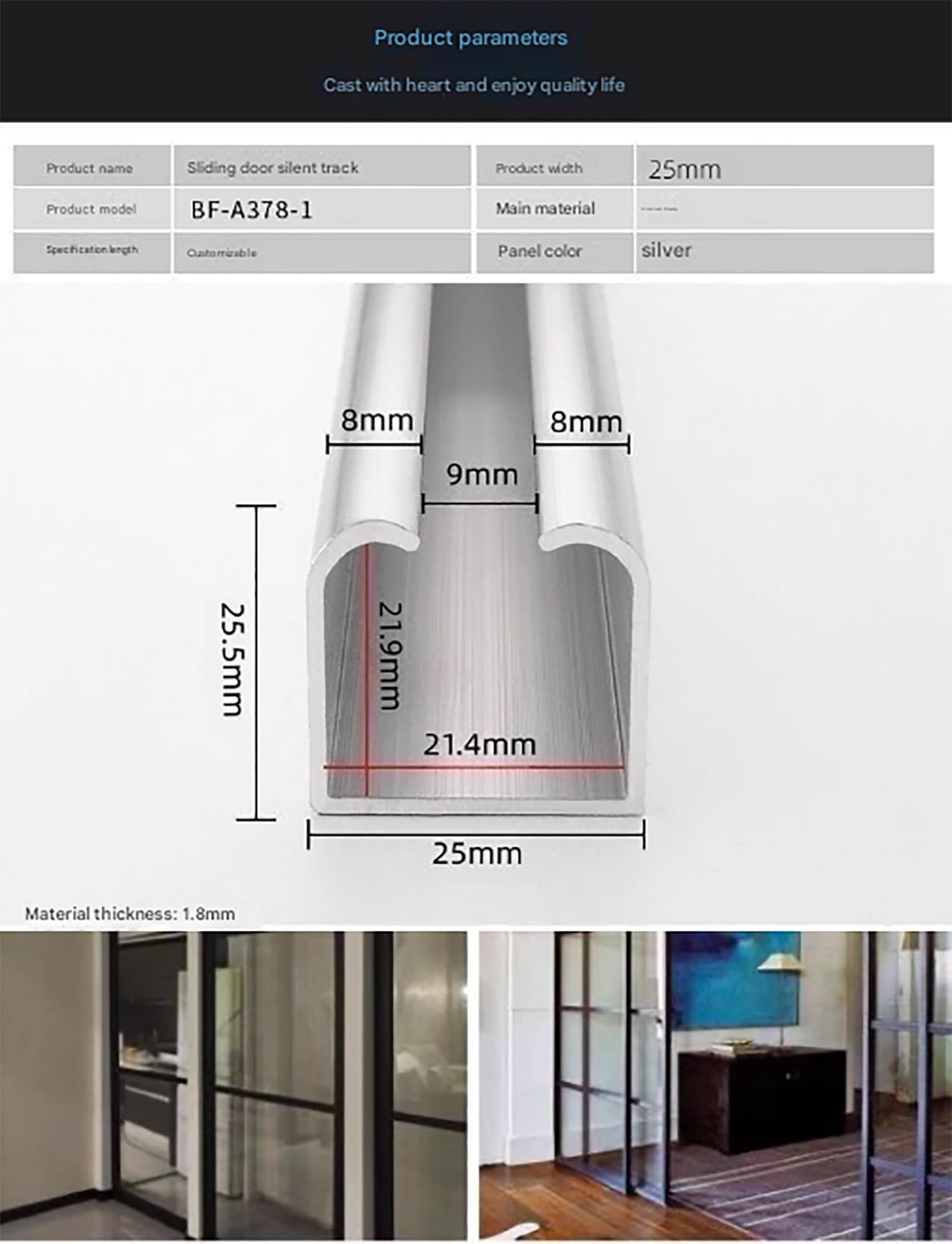 Accesorios de Ruedas para rieles de Puertas corredizas de Armario de Aluminio para Puertas de Granero y armarios de 75 Pulgadas con Sistema Bypass - Aleación Duradera para un Funcionamiento