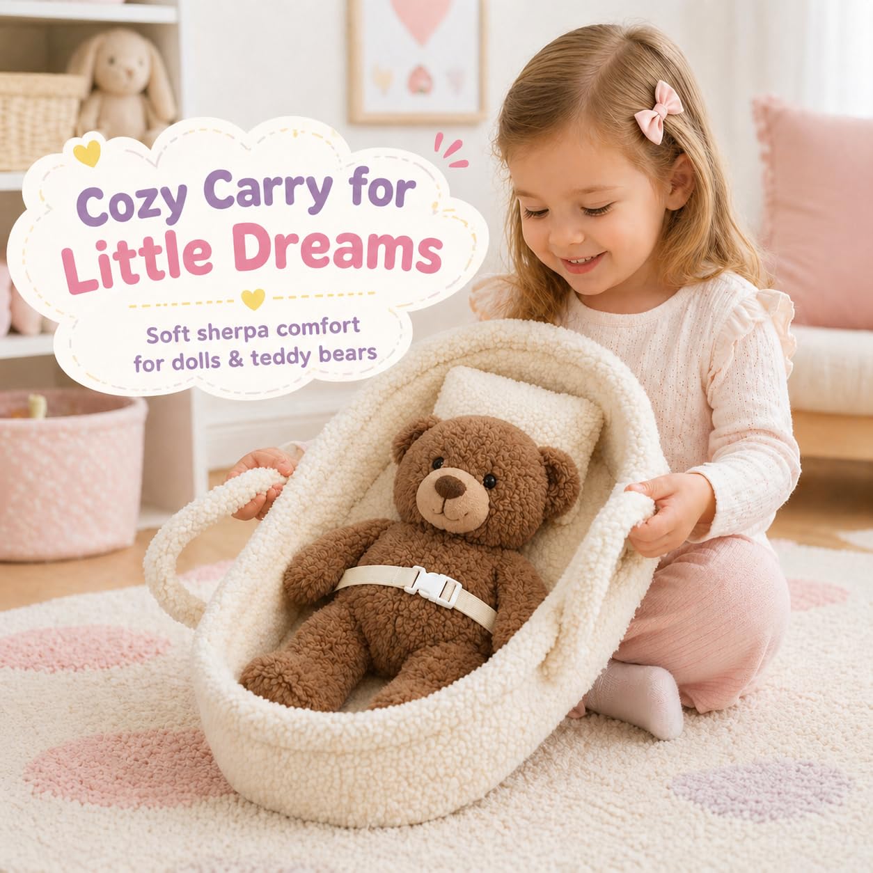 Lit de Rêve Doux pour Poupée - Porte-Poupée Portable - Convient aux Poupées American Girl ou Oursons jusqu'à 46 cm - Blanc