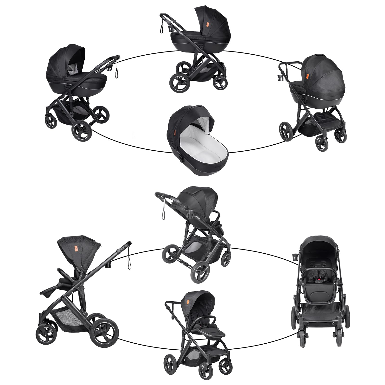 3 in 1 Travel Systems Baby Stroller with Carrycot, Sleeping Basket, Shock-Absorbing, 0-48 Months (3 in 1 Brown) — view 5