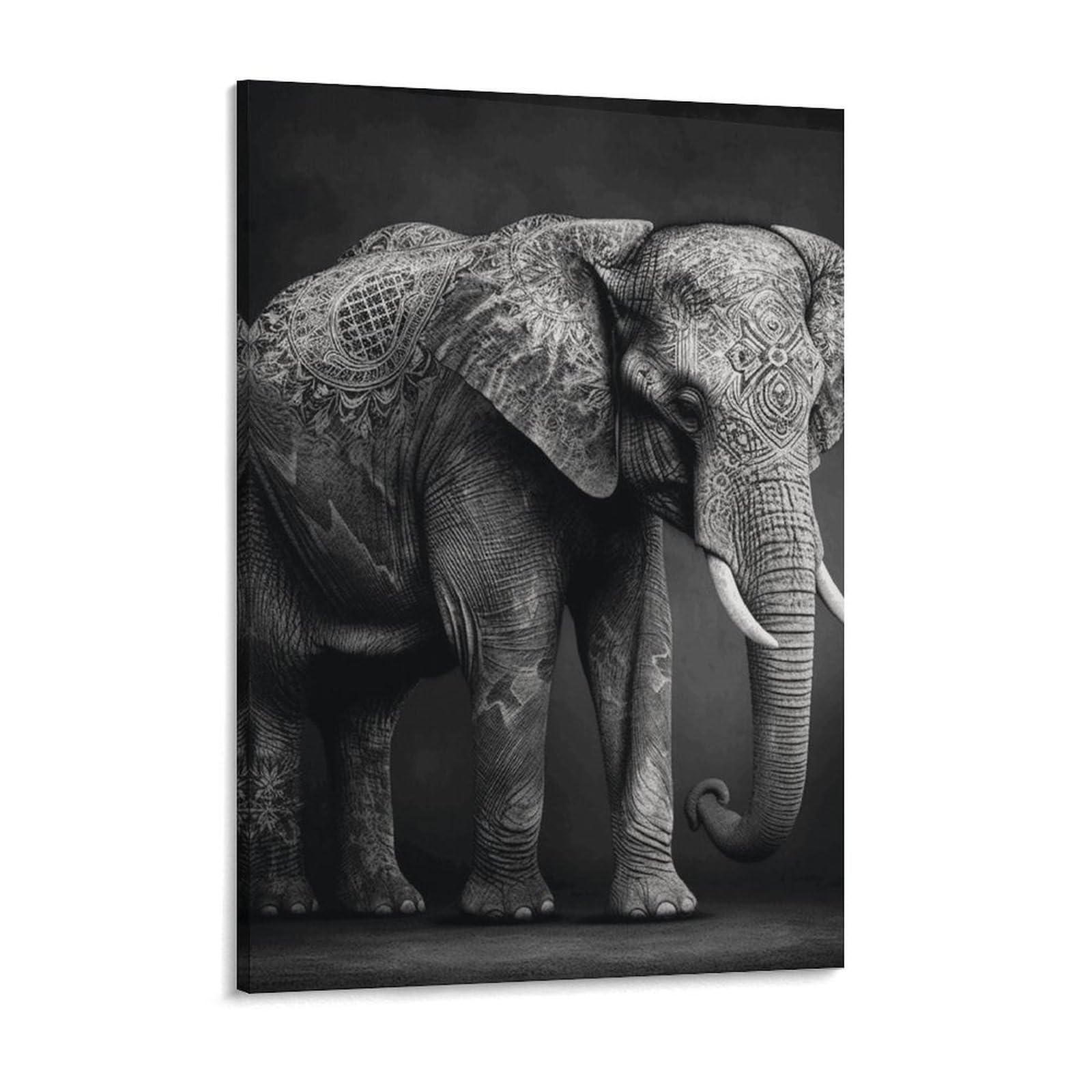 Black And White Elephant Image Canvas Wall Art for Bedroom 18x24inch Canvas Prints Artwork for Walls Modern Picture Artwork Painting for Living Room Aesthetic Wall Paintings for Bathroom Kitc