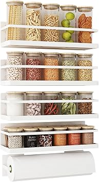 Magnetic Spice Rack for Refrigerator (4 Pack) with Magnetic Paper Towel Holder
