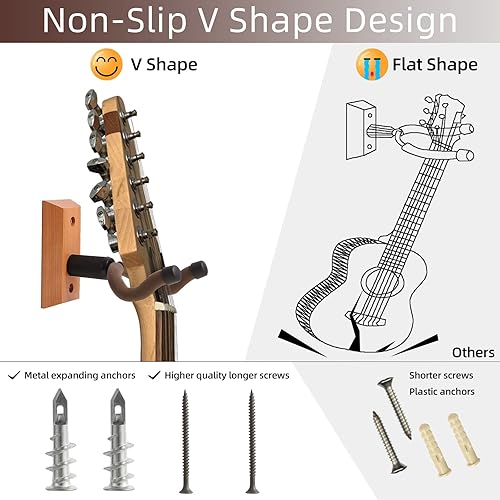 Miniatura 4 de VEINTICO Soporte de pared para guitarra, ganchos para guitarra, soporte para guitarras acústicas y eléctricas, bajo, banjo, mandolina, madera dura,