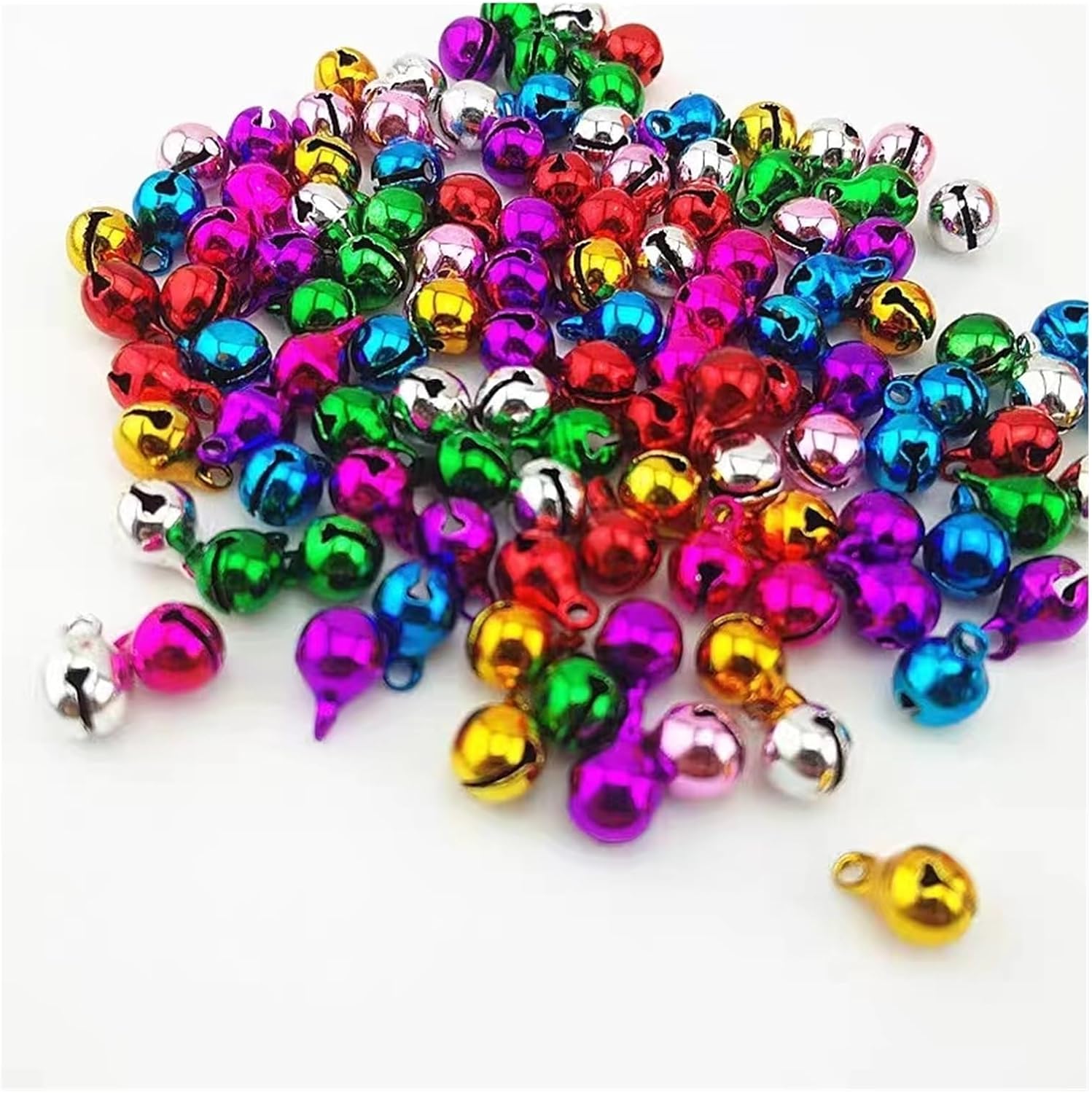 Hand Bell,Jingle Bells,Service Bell,100PCS Colour Iron Loose Metal Beads Jingle Bells Christmas Decoration Pendants DIY Material Crafts (Color : Colour) (Color : 14mm 100pcs)