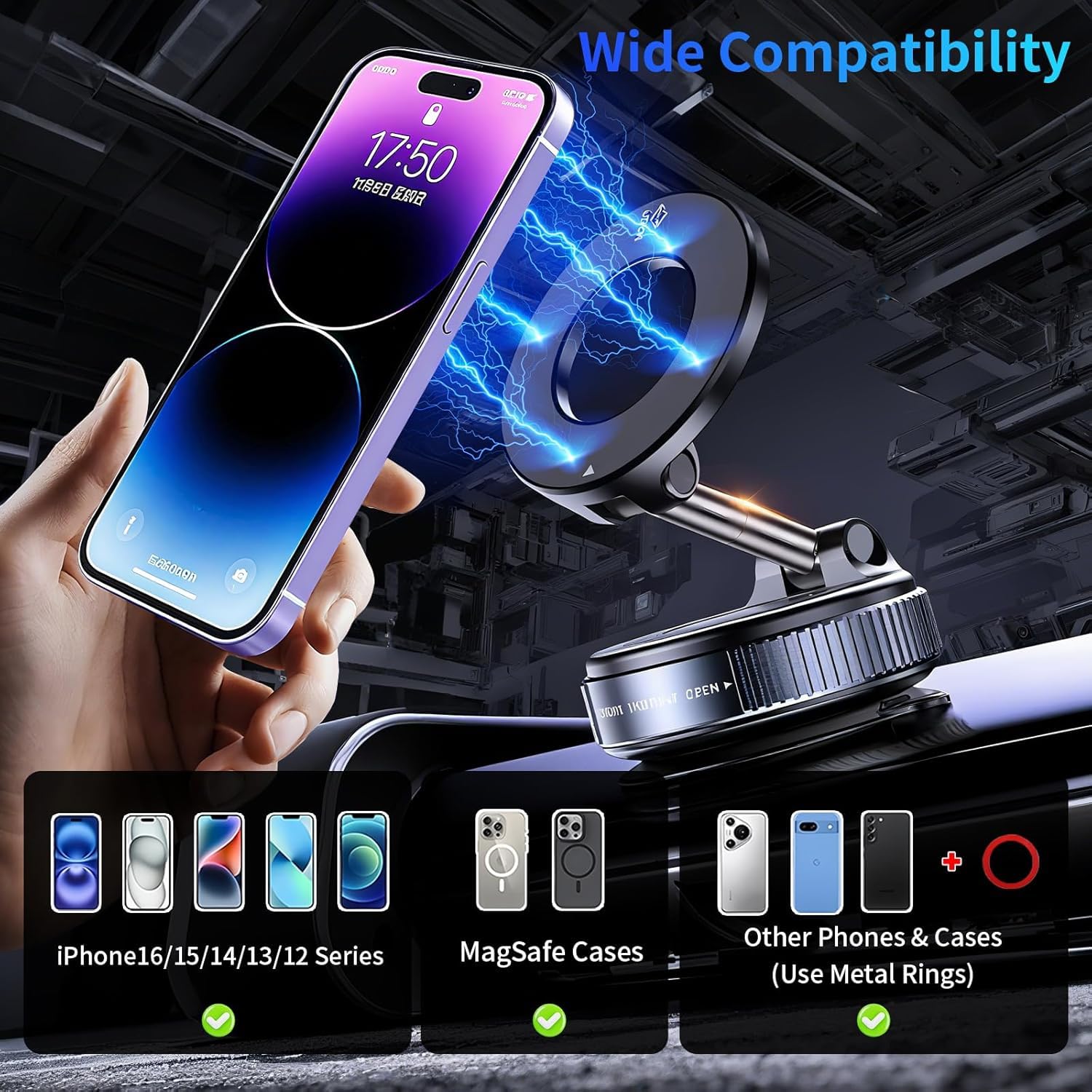 bokilino 360° Rotatable Magnetic Phone Holder with Vacuum Suction, Foldable Dashboard Mobile Stand for Car, Desk & Wall, Reusable Strong Suction Mount Compatible with iPhone & All Smartphones — Amazon image 5