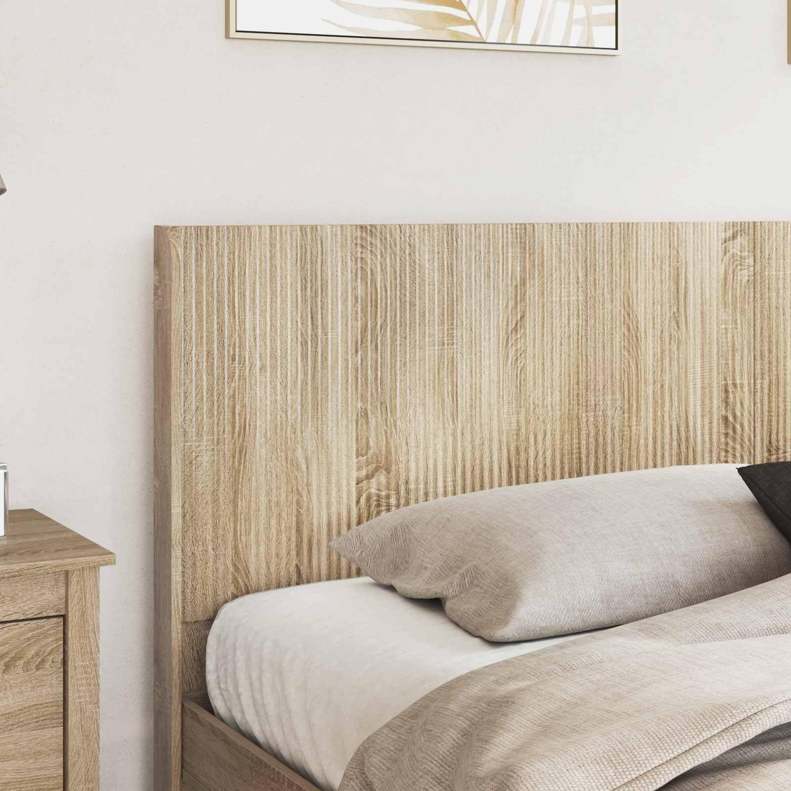 Fengshui Kopfteil Sonoma-Eiche Holzwerkstoff | Vertikales Latten-Design, Feuchtes Tuch Reinigung, Stabile Fußkonstruktion, Bettgestell-Montage