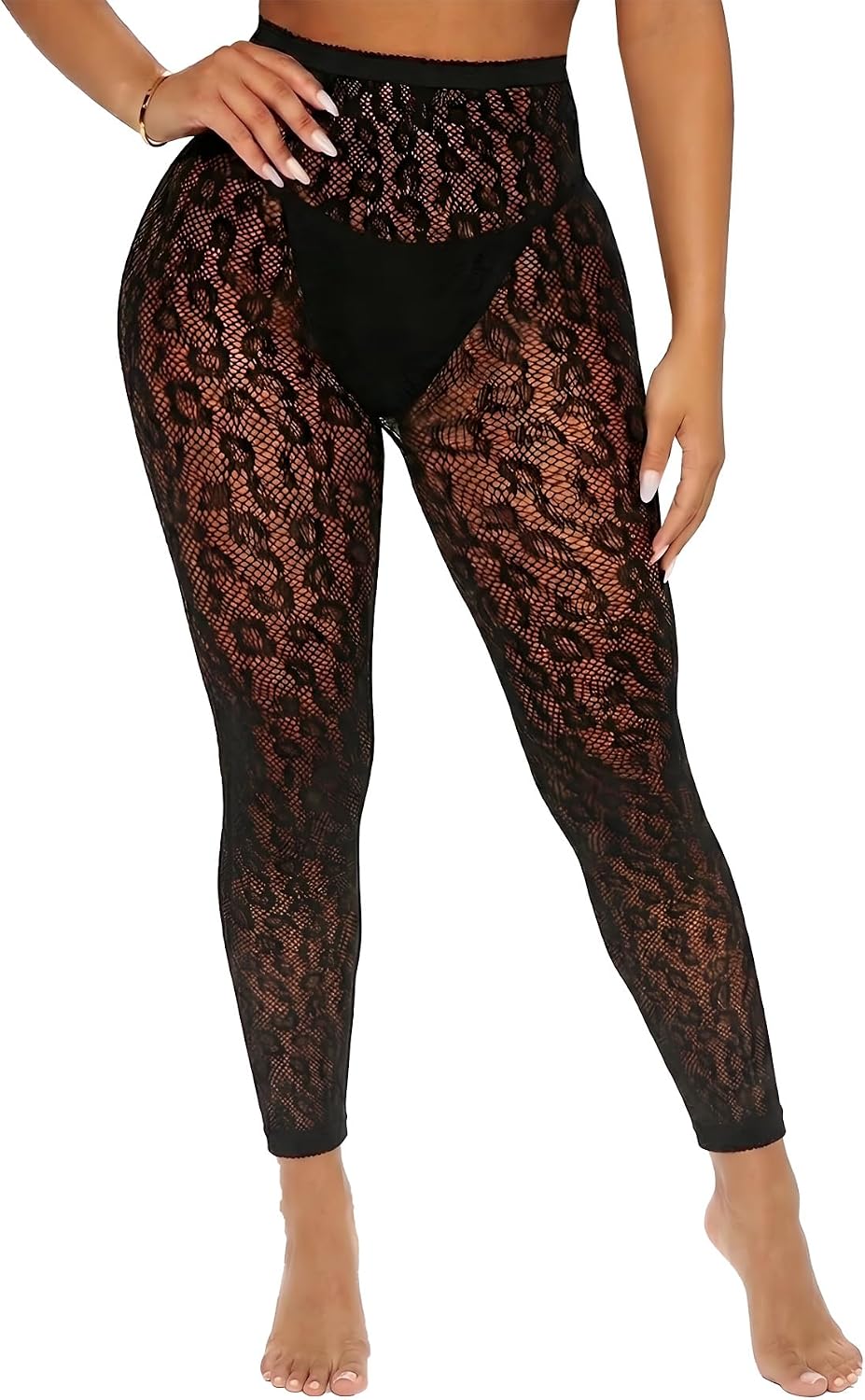 Women Sexy Tights Fishnet Opening Leggings Stripe Pantyhose Black Socks Lingerie Pants Plus Size Fit All