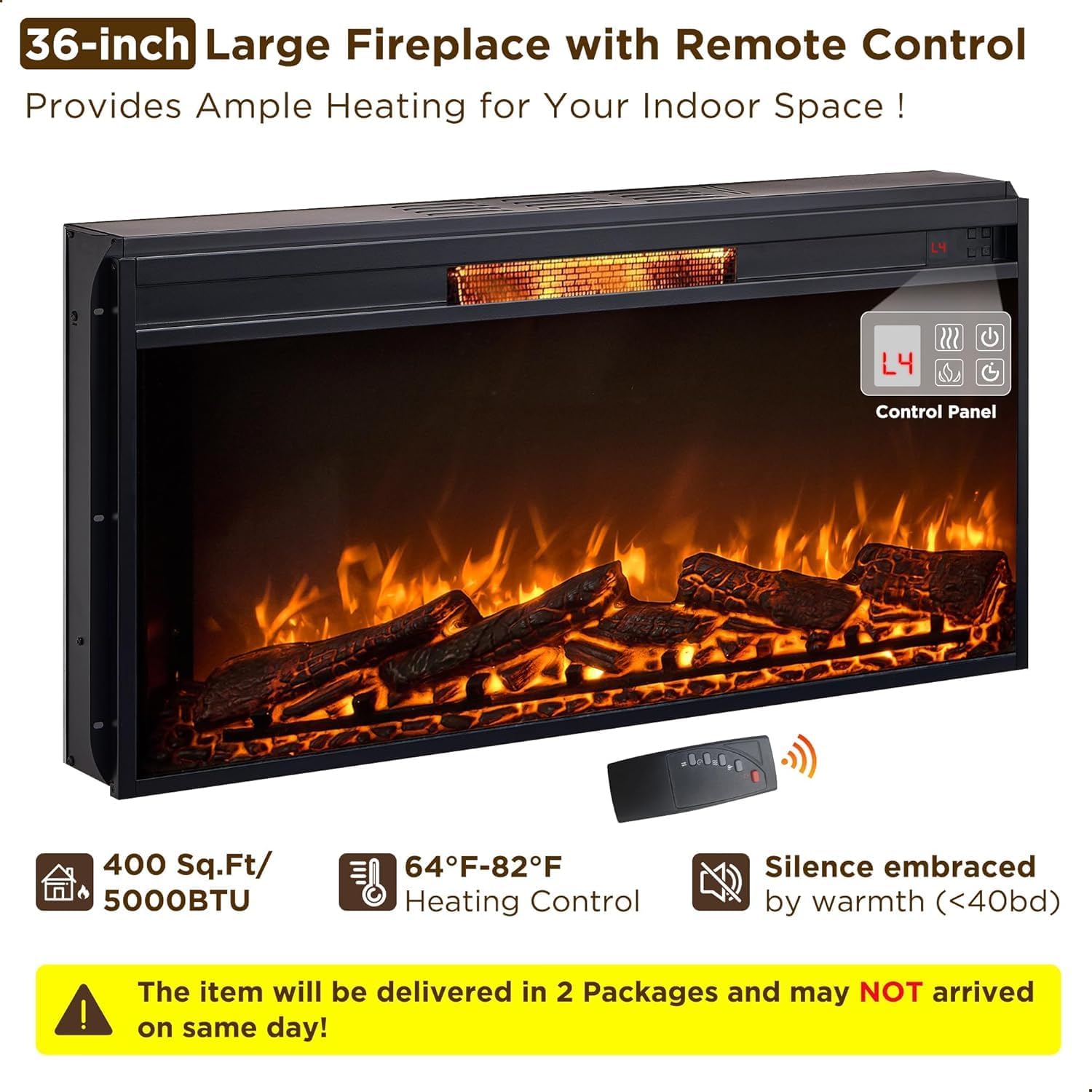 Electric fireplace insert with control panel and remote control