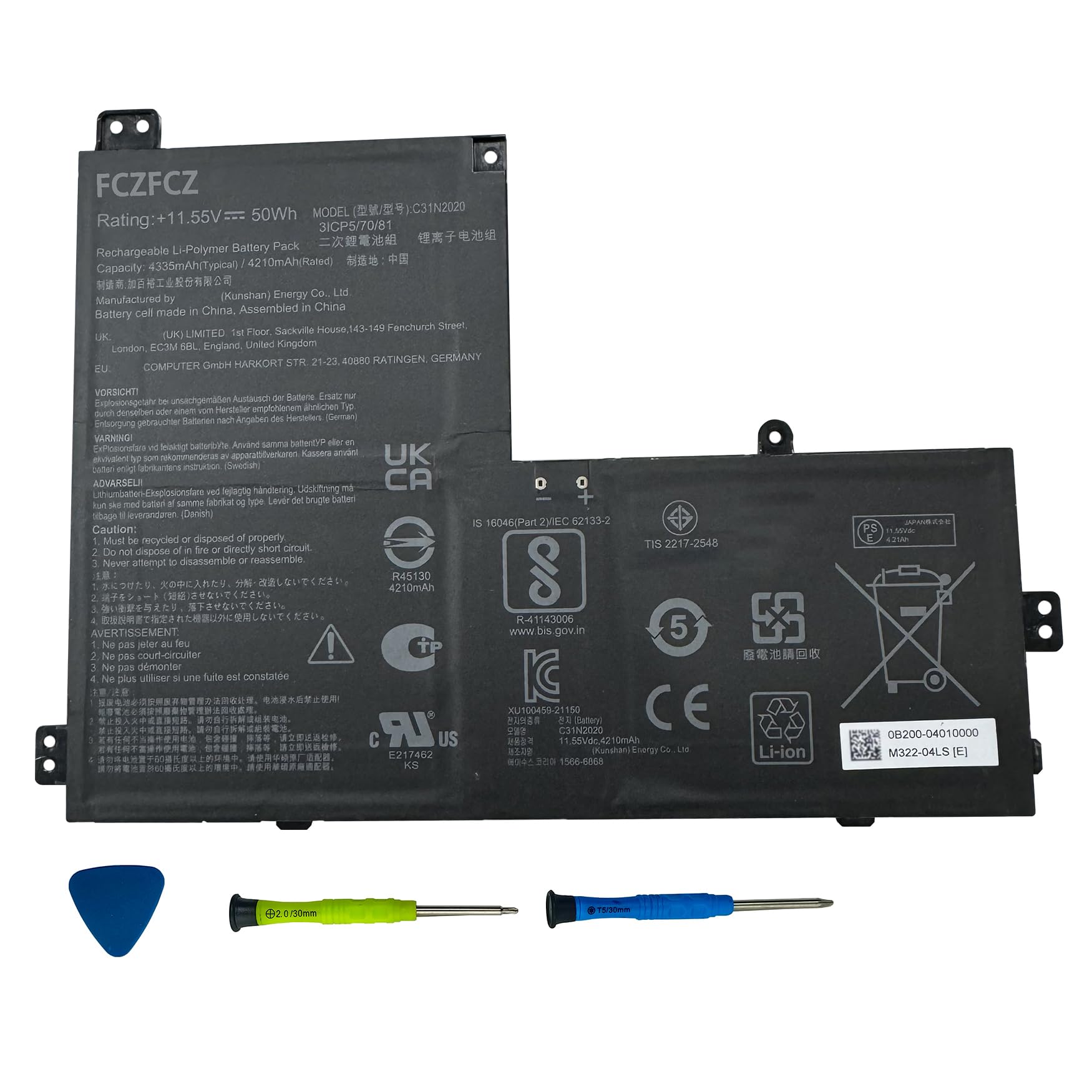 C31N2020 Battery 50Wh 4335mAh Replacement for Asus Chromebook Flip CM1 CM1400FXA CM1400FXA-EC0014 CM1400FXA-EC0022 CM1400FXA-EC0023 CM1400FXA-EC0046 CX1400FKA Series 11.55V 3-Cells
