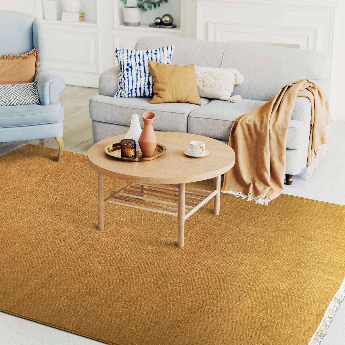 Tapis en jute et coton avec franges ocre 120x170 - style bohème