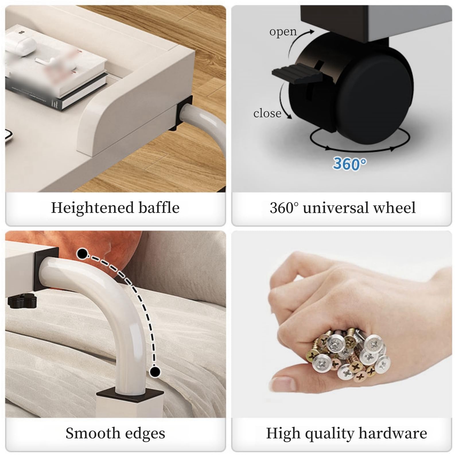 Mesa Auxiliar para Cama con Altura Ajustable, Mesa Auxiliar para Cama con Ruedas y Silla para Personas con discapacidad.