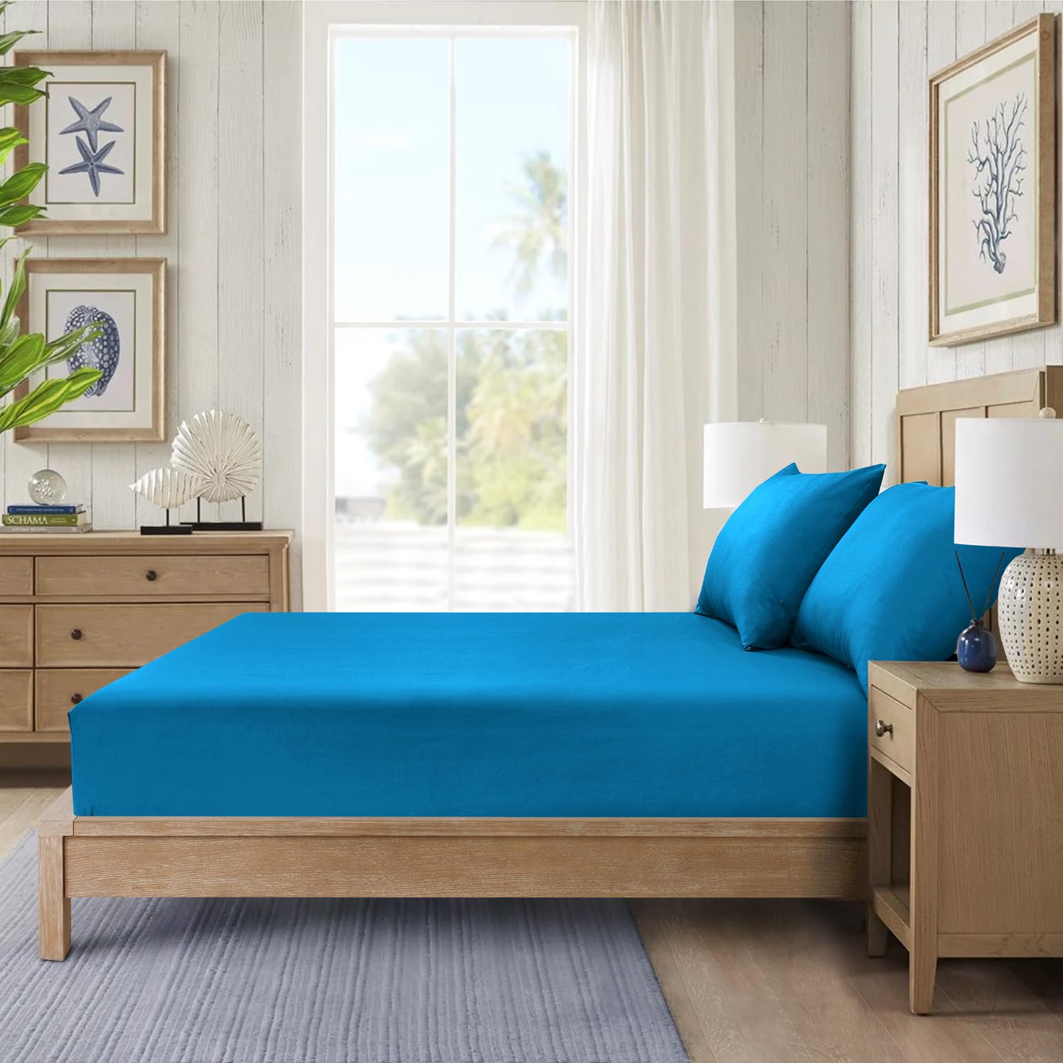 CHARKHAH Polycotton Fitted Sheet for Single Double King Super King Bed 200 Thread Count Anti Wrinkle Plain Bedding 25 cm Extra Deep Fitted Sheets Cover with Elastic Edges (Teal - Image 4